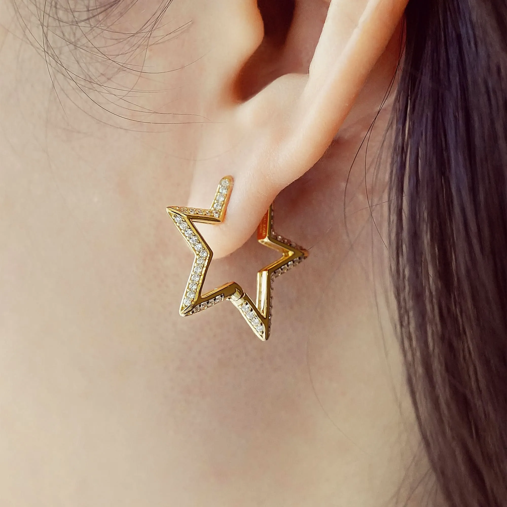 Boucles d'oreilles en or moyen étoile pavée E064-05G Ania Haie Jewellery