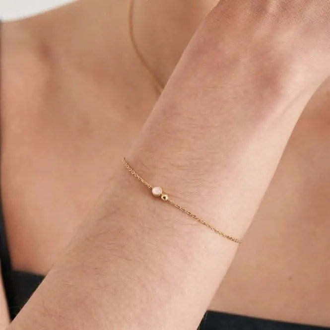Bracelet Chaîne en Quartz Rose avec Sphère Dorée B045-01G-RQ Bijoux Ania Haie