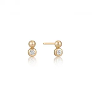 Boucles d'oreilles à clous étincelants avec orbe doré E045-01G-CZ Ania Haie Jewellery