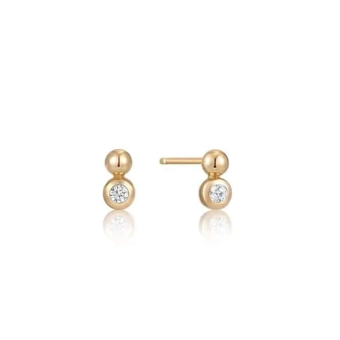 Boucles d'oreilles à clous étincelants avec orbe doré E045-01G-CZ Ania Haie Jewellery