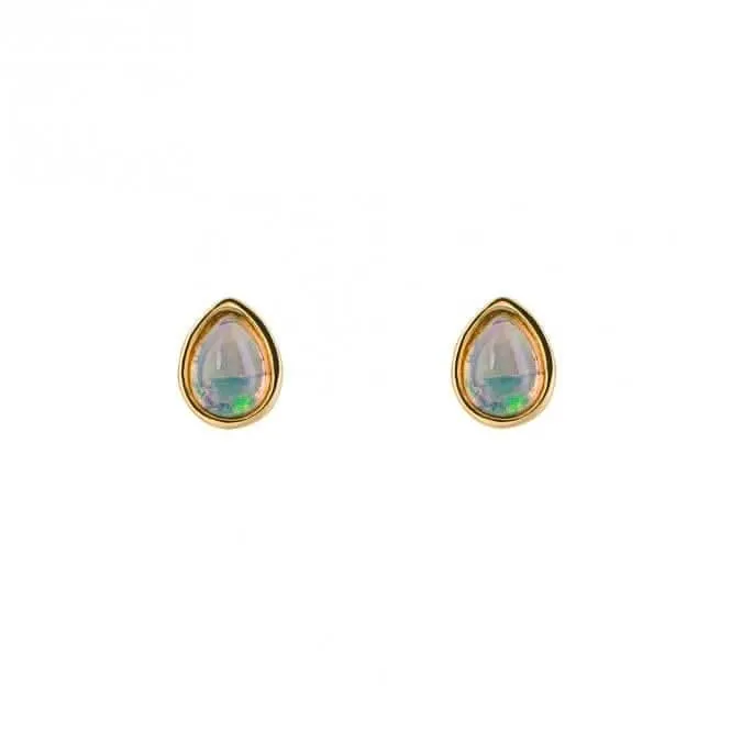 Boucles d'oreilles en opale cabochon plaqué or, pierre de naissance d'octobre E6211, bijoux Beginnings