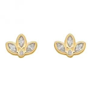Boucles d'oreilles Fleur de Lotus en Zircone Doré E6274C Beginnings Jewellery