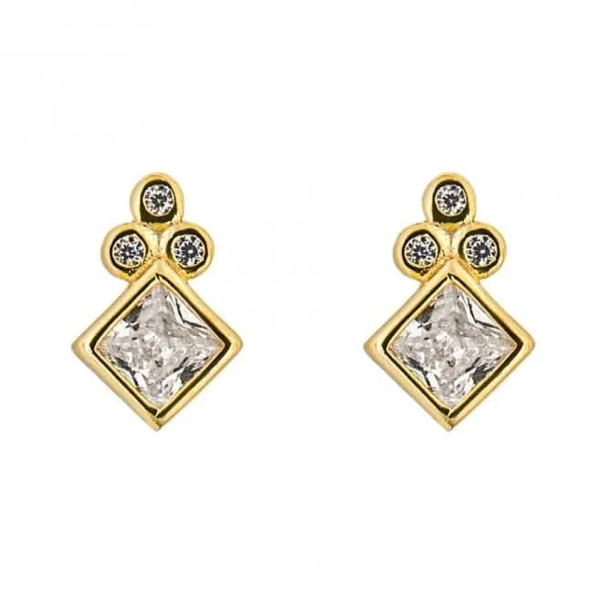 Boucles d'oreilles en zircone plaqué or en forme de losange E6273C Beginnings Jewellery