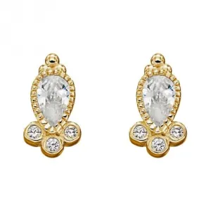 Boucles d'oreilles en zircone plaqué or en forme de larme E6271C Beginnings Jewellery