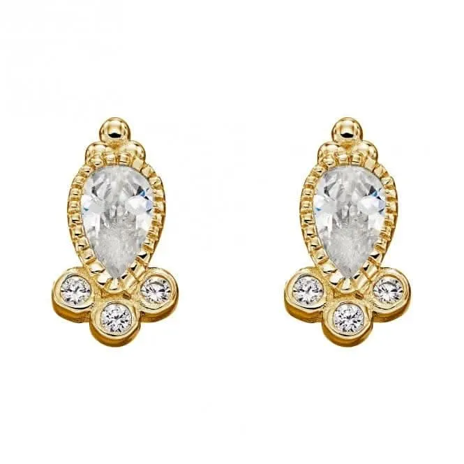 Boucles d'oreilles en zircone plaqué or en forme de larme E6271C Beginnings Jewellery
