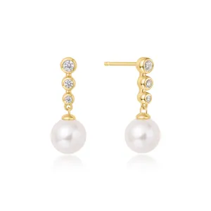Boucles d'oreilles à clous or perles de pierre et perles tombantes E065-03G Ania Haie Jewellery