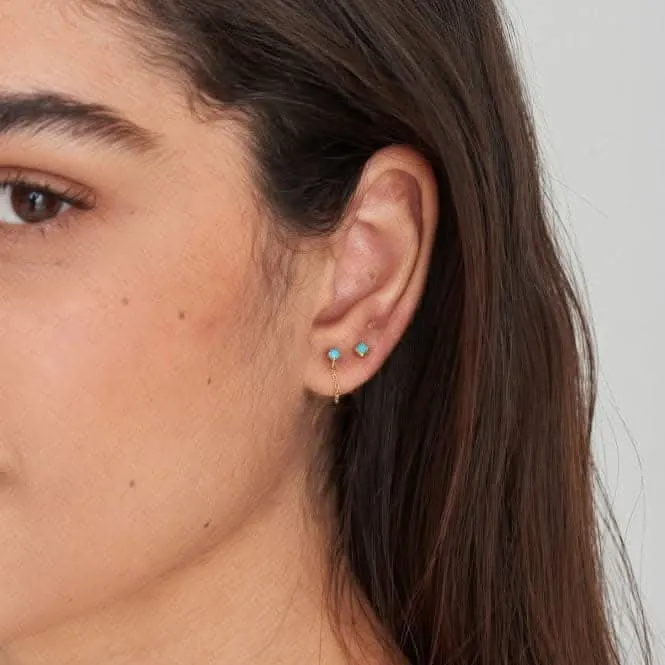 Boucles d'oreilles à clous avec chaîne en turquoise dorée E033-03G Ania Haie Jewellery