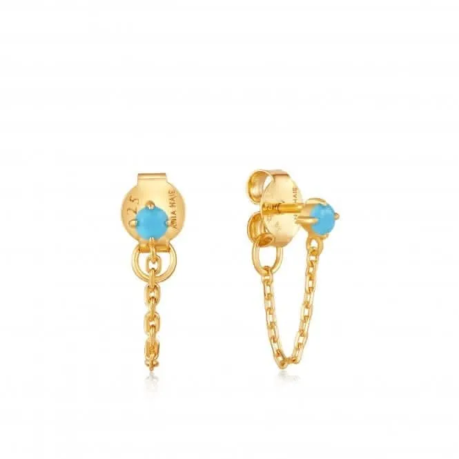 Boucles d'oreilles à clous avec chaîne en turquoise dorée E033-03G Ania Haie Jewellery