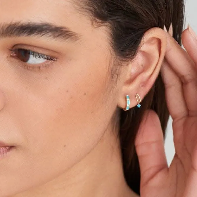 Boucles d'oreilles Huggie en or et turquoise E033-04G Ania Haie Jewellery