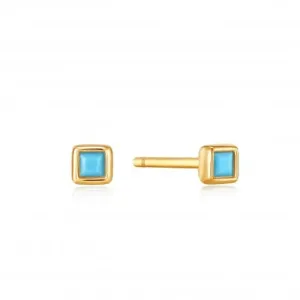 Boucles d'oreilles carrées en or et turquoise E033-01G Ania Haie Jewellery