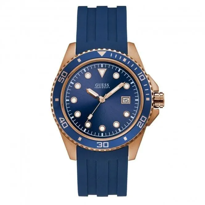 Montre Guess pour Homme en Or Rose avec Garniture Bleue, Cadran et Bracelet W1109G3