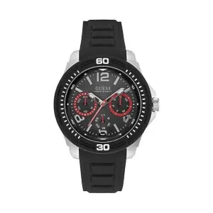 Montre Guess pour Homme en Argent avec Cadran Multifonction Noir et Bracelet en Silicone Noir W0967G1