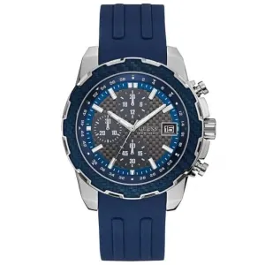 Montre Guess pour Homme en Argent avec Bordure Bleue, Cadran Gris et Bracelet en Silicone Texturé Bleu W1047G2