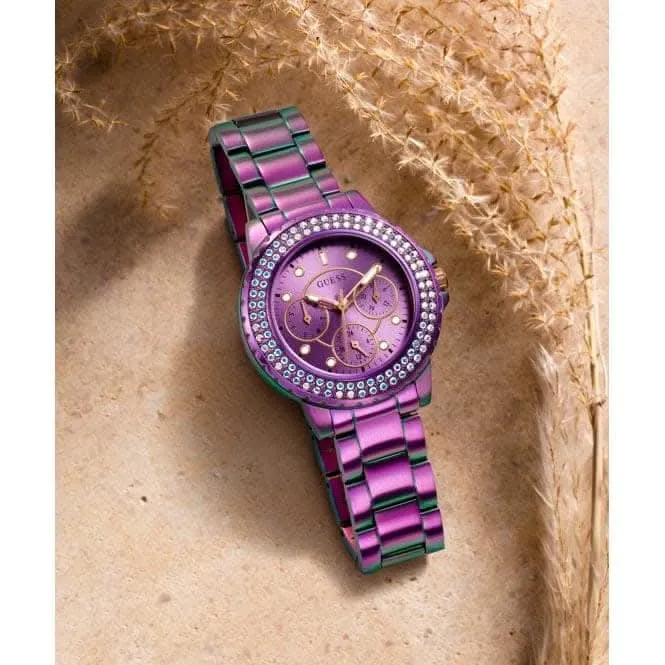 Guess Ladies Crown Jewel Monture en Acier Inoxydable Cadran Iridescent GW0410L4