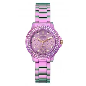 Guess Ladies Crown Jewel Monture en Acier Inoxydable Cadran Iridescent GW0410L4