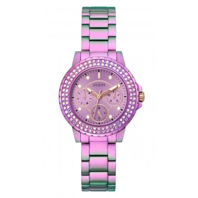 Guess Ladies Crown Jewel Monture en Acier Inoxydable Cadran Iridescent GW0410L4