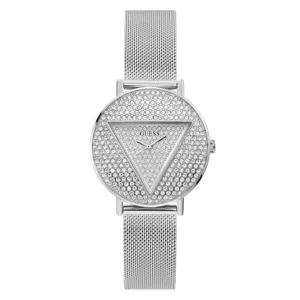 Guess Ladies Iconic Montre en Acier Inoxydable à Bracelet Maillé Argenté GW0477L1