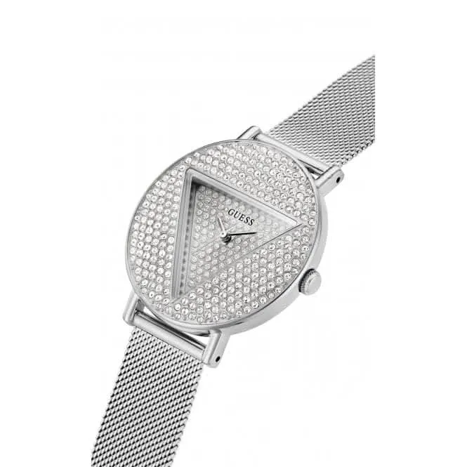 Guess Ladies Iconic Montre en Acier Inoxydable à Bracelet Maillé Argenté GW0477L1