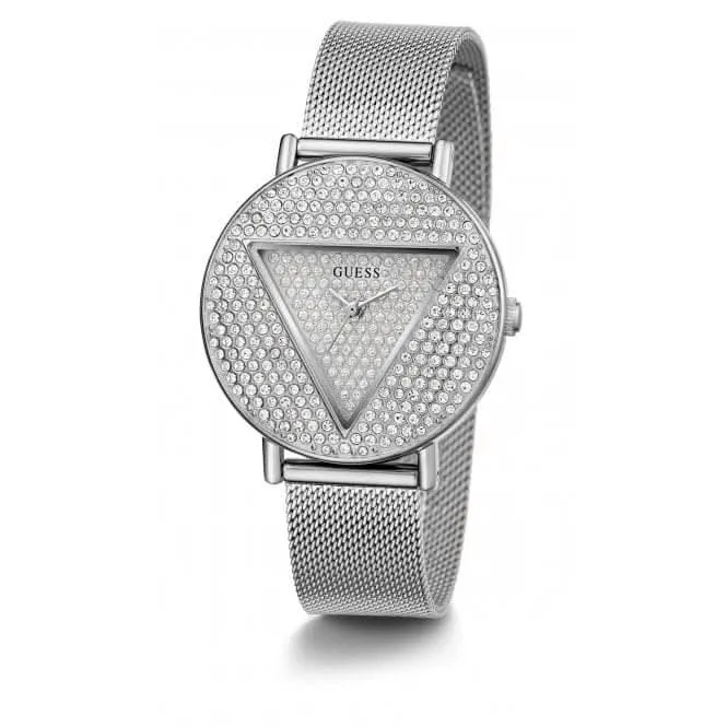 Guess Ladies Iconic Montre en Acier Inoxydable à Bracelet Maillé Argenté GW0477L1
