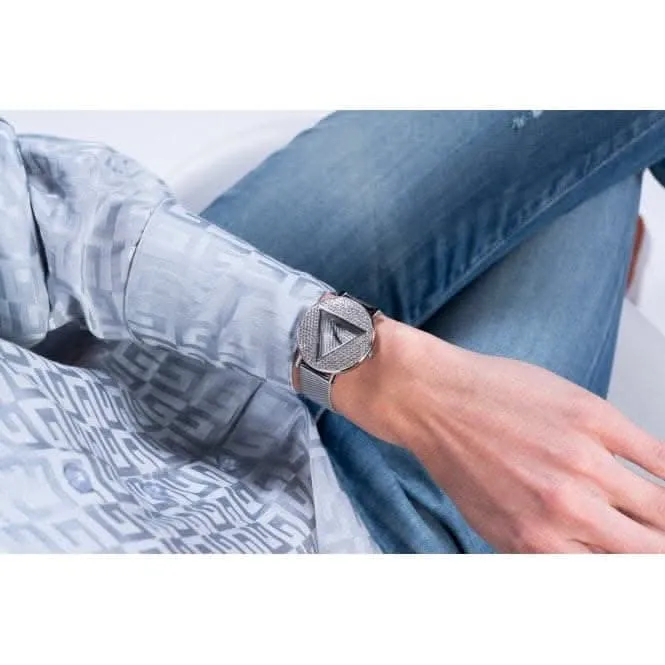 Guess Ladies Iconic Montre en Acier Inoxydable à Bracelet Maillé Argenté GW0477L1