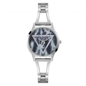 Montre Guess pour Femmes en Denim Acide Argenté Bleu avec Cadran Logo W1145L1