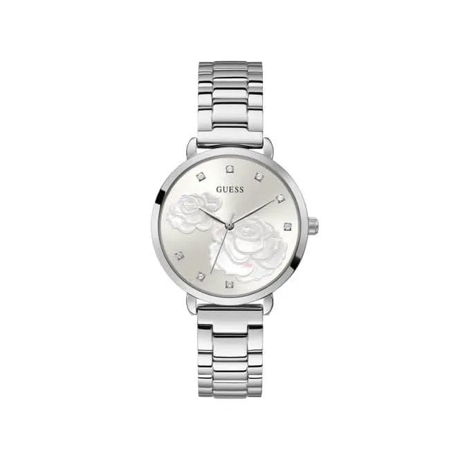 Guess Montre Femme Rosé Étincelant Acier Inoxydable Imprimé Florale GW0242L1