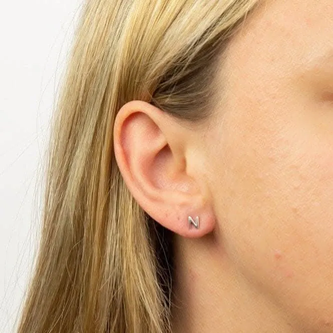 Boucles d'oreilles à clous Initial N en argent sterling E6031 - Bijoux Débuts
