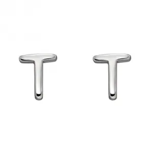 Boucles d'oreilles à clous en argent sterling Initial T E6037 - Bijoux Beginnings