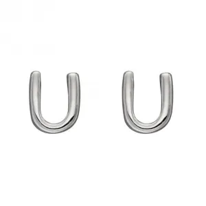 Boucles d'oreilles à clous Initial U en argent sterling E6038 - Bijoux Beginnings