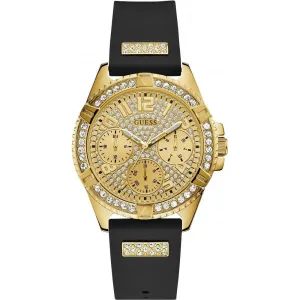 Montres Guess Bijoux GUESS FRONTIER GLITZ CADRAN DORÉ BRACELET NOIR MONTRE W1160L1