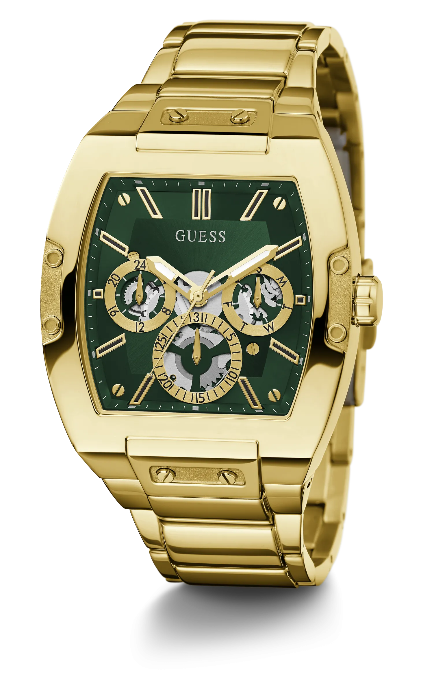 Montres Jewelry Guess Guess - Montre pour Hommes Phoenix Cadran Vert Ton Or - GW0456G3 - 785678