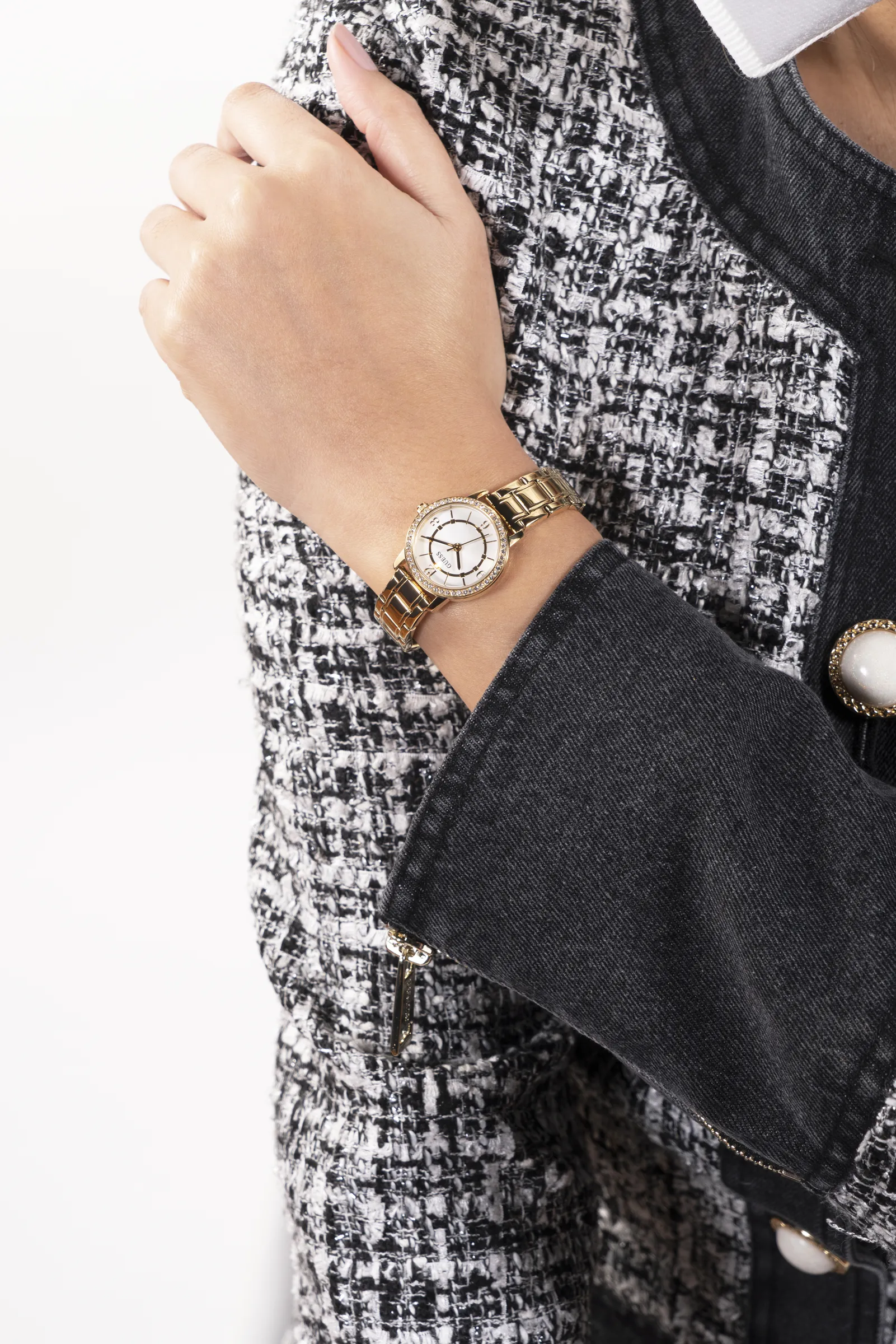 Montres Jewelry Guess Guess - Montre pour Femmes Melody Cadran Argenté Cristal Doré - GW0468L2 - 785671