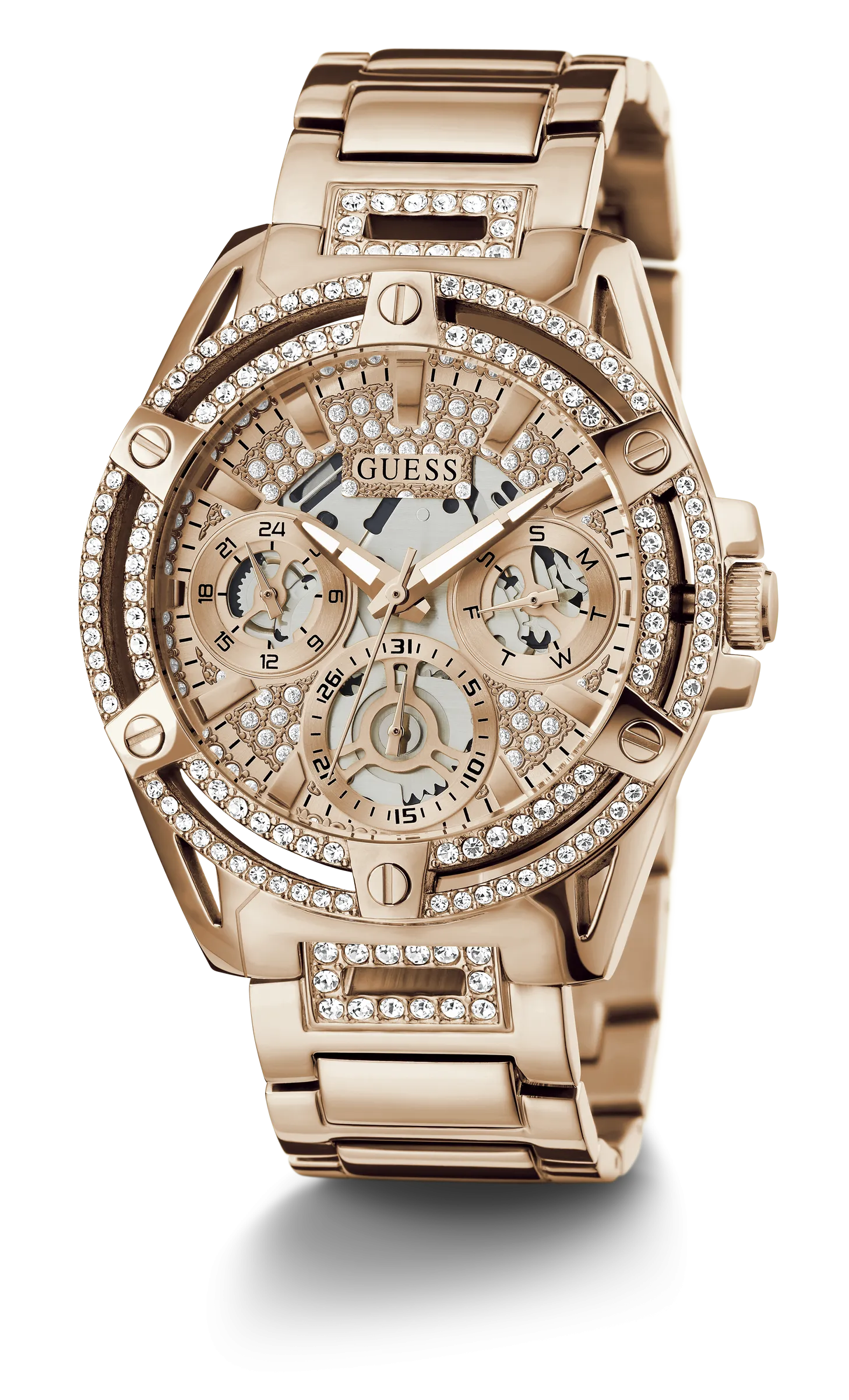 Montres Jewelry Guess Guess - Montre pour Femmes Queen en Ton Or Rose avec Cristaux - GW0464L3 - 785663