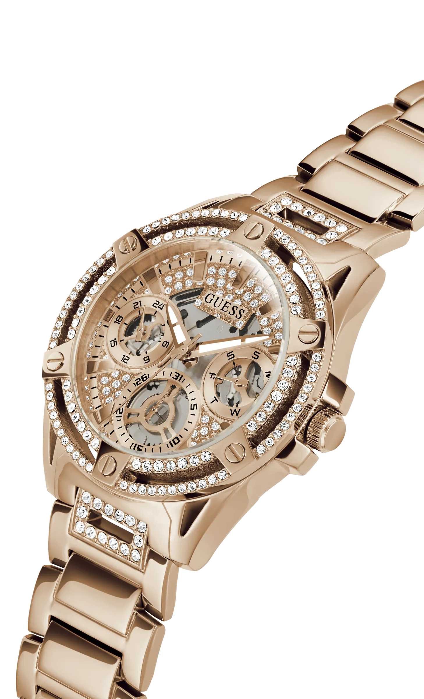 Montres Jewelry Guess Guess - Montre pour Femmes Queen en Ton Or Rose avec Cristaux - GW0464L3 - 785663