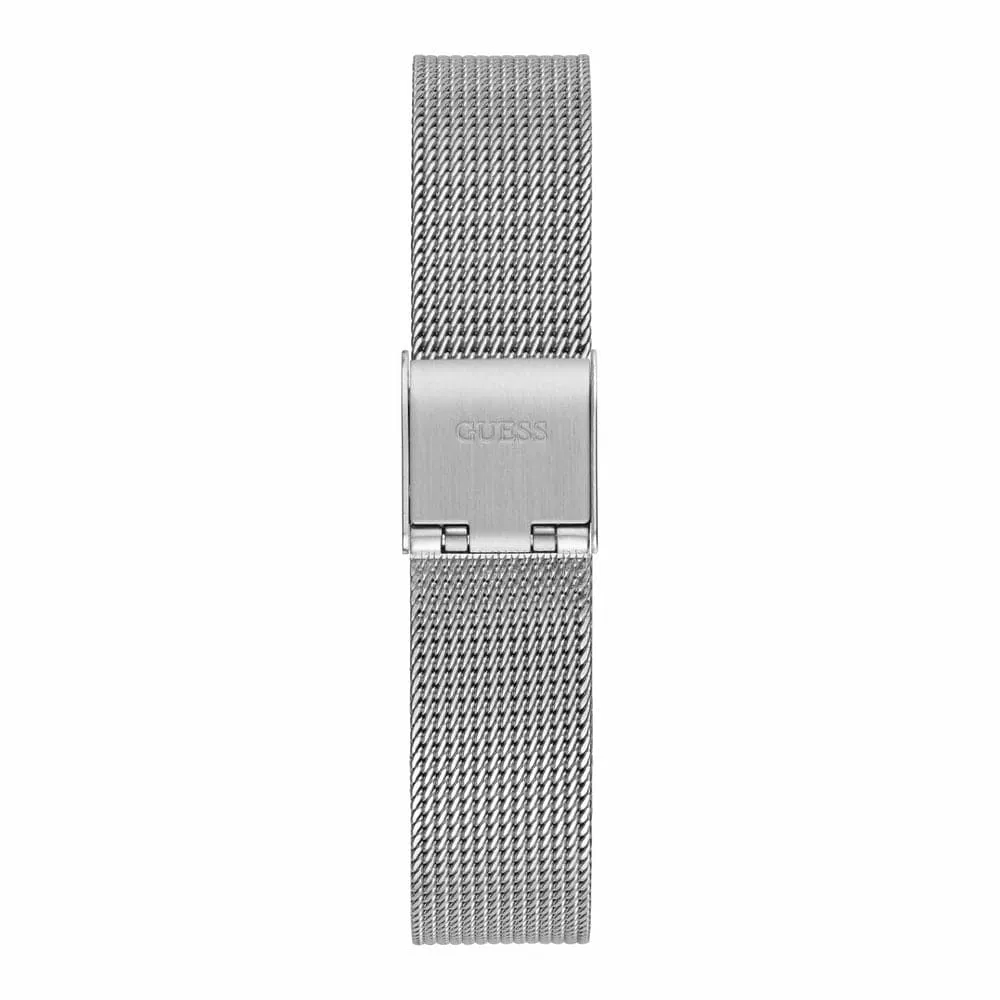 Montres Jewelry Guess Guess Melody Dames Horloge en Ton Argent Bracelet Maille Femme GW0534L1