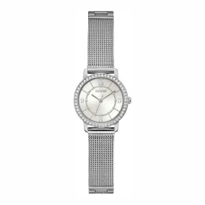 Montres Jewelry Guess Guess Melody Dames Horloge en Ton Argent Bracelet Maille Femme GW0534L1