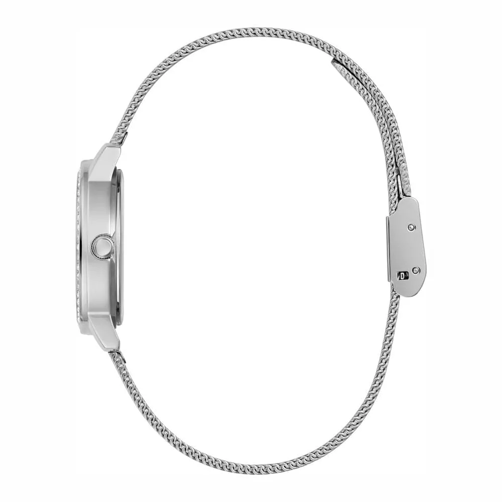 Montres Jewelry Guess Guess Melody Dames Horloge en Ton Argent Bracelet Maille Femme GW0534L1