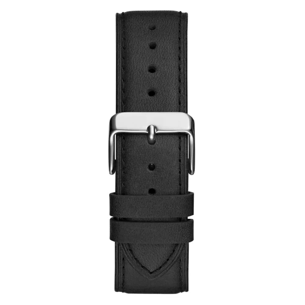 Montre Guess pour Homme en Cuir Noir Multifonction Ton Argenté GW0709G1