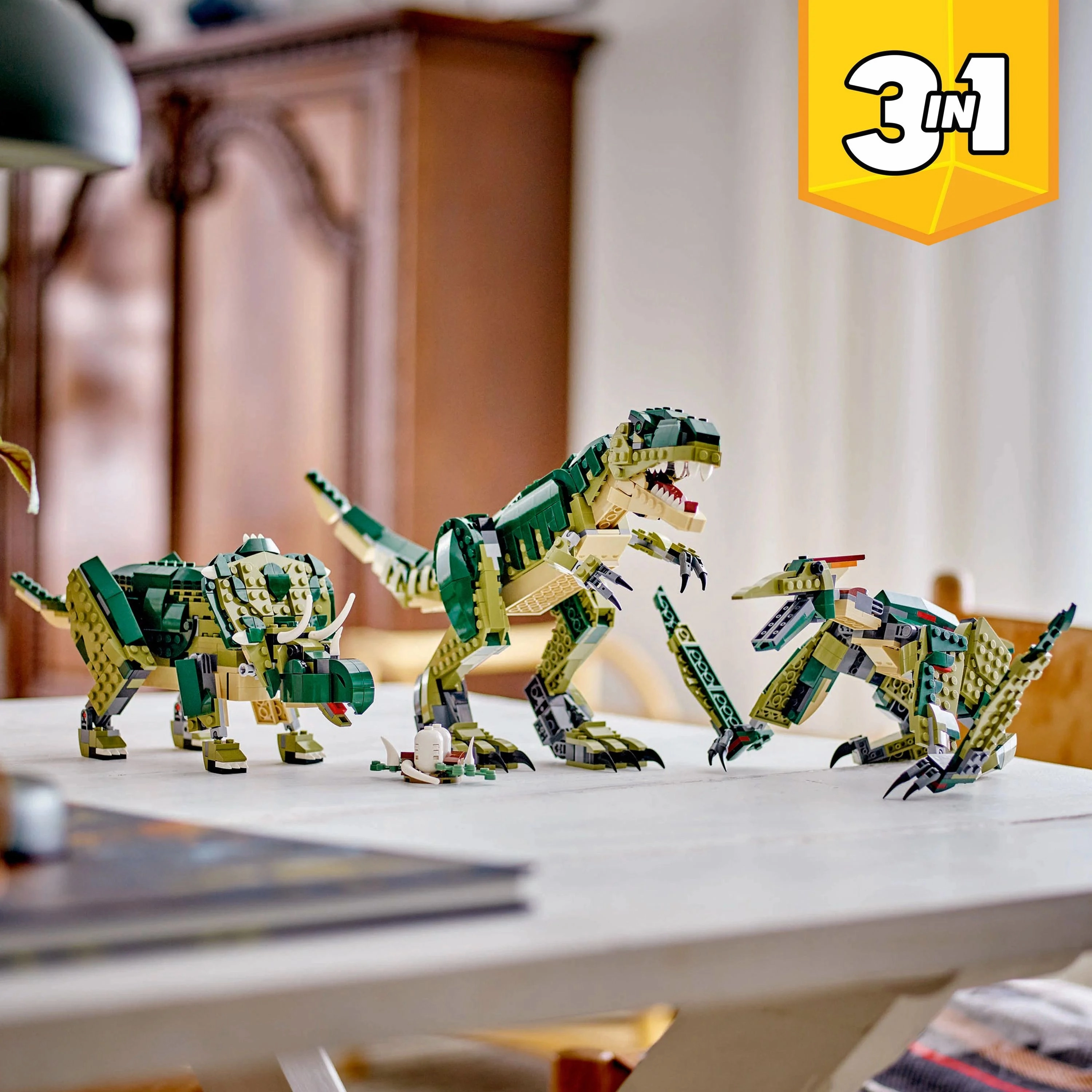 LEGO Creator 3in1 T. rex Dinosaur Toy for Kids to Rebuild into a Triceratops or Pterodactyl 31151