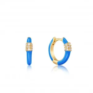 Boucles d'oreilles Huggie en or avec mousqueton émaillé bleu néon E040-01G-NB Ania Haie Jewellery