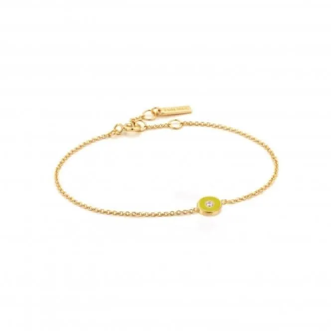 Bracelet en or avec disque en émail jaune néon B040-02G-NY Ania Haie Jewellery