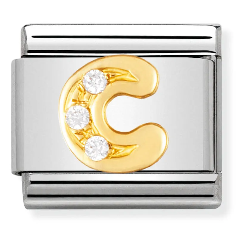Pendentif initiale Nomination en or 18 carats et cristaux CZ - Lettre C