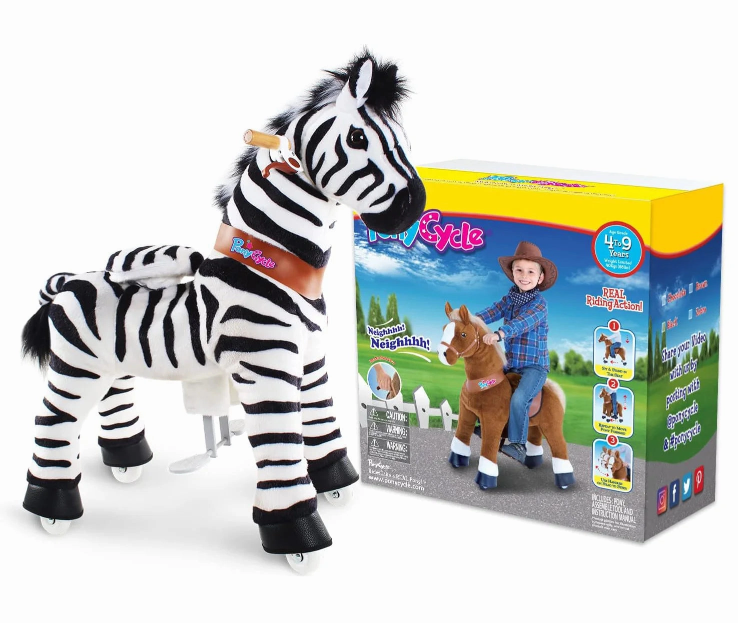 PonyCycle Mechanically Walking Ride-On - Zebra - Age 3-5 Years