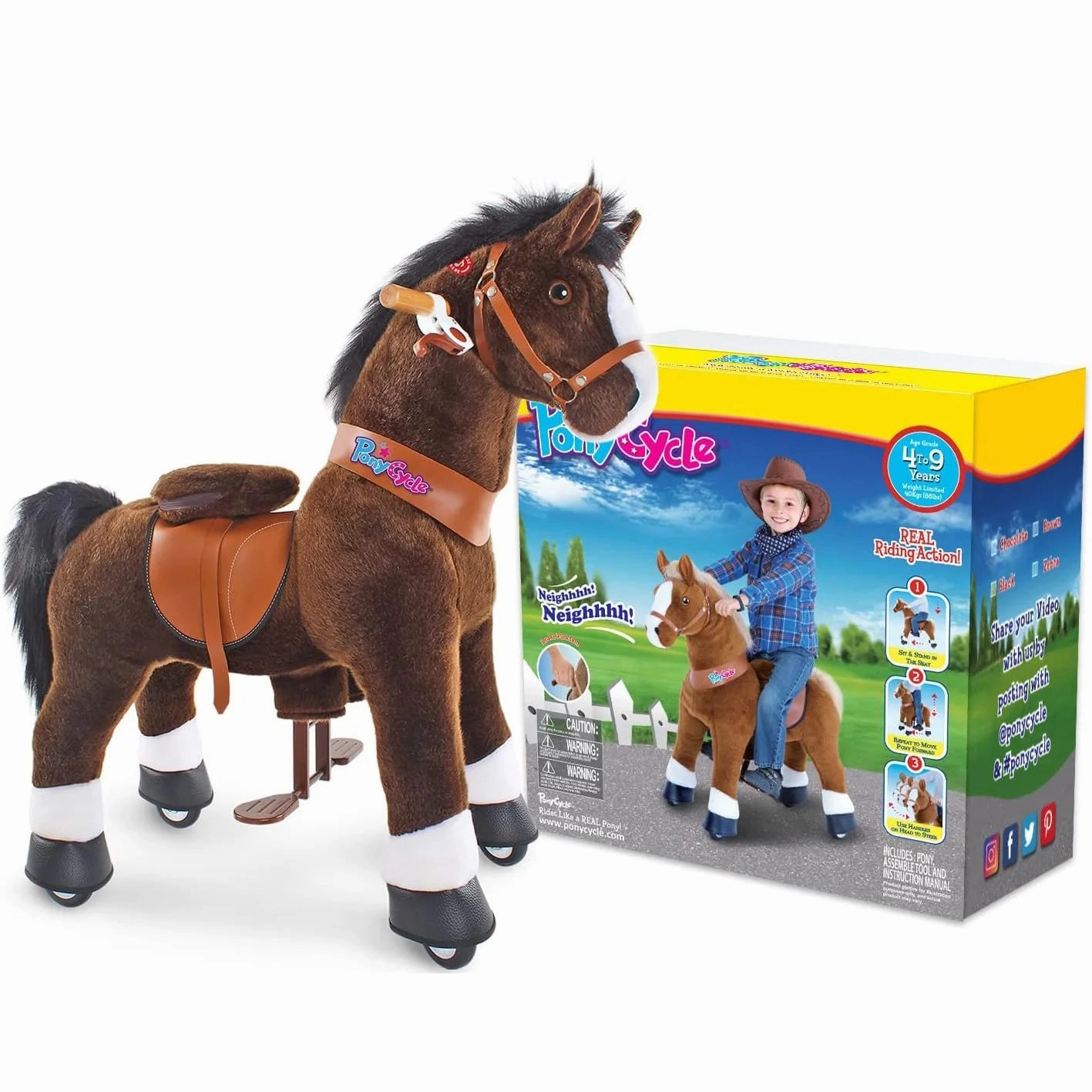 PonyCycle Mechanically Walking Ride-On Horse, Chocolate - Ages 4-8