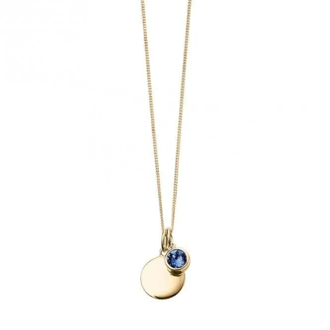 Collier Swarovski P5016 avec disque gravable en or jaune plaqué, pierre de naissance de septembre - Débuts Bijoux