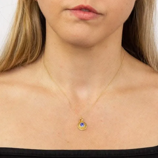 Collier Swarovski P5016 avec disque gravable en or jaune plaqué, pierre de naissance de septembre - Débuts Bijoux