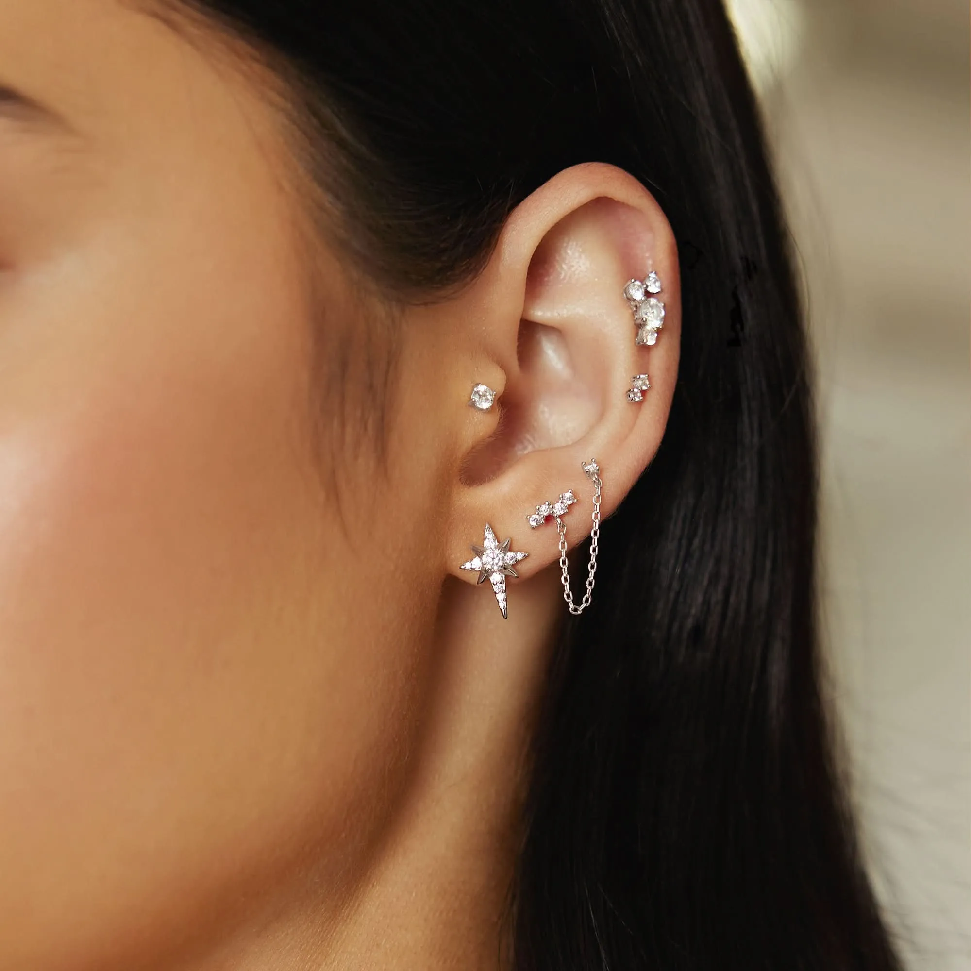 Boucles d'oreilles à clous Étoile à huit branches en argent E065-02H Ania Haie Jewellery