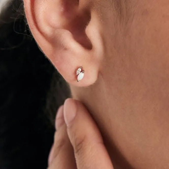 Boucle d'oreille simple Silver Kyoto Opal et Sparkle Marquise Barbell E047-07H Ania Haie Jewellery