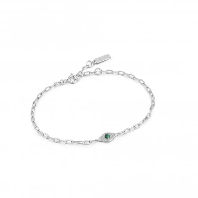 Bracelet Œil Maléfique en Malachite Argentée B039-03H-M Bijoux Ania Haie