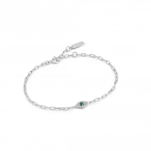 Bracelet Œil Maléfique en Malachite Argentée B039-03H-M Bijoux Ania Haie